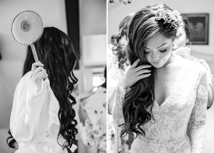 Bride getting ready in Black and white