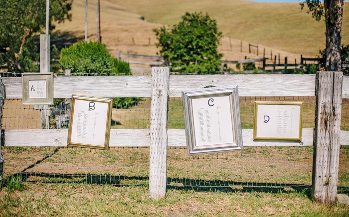 Seating signs at rustic ranch wedding