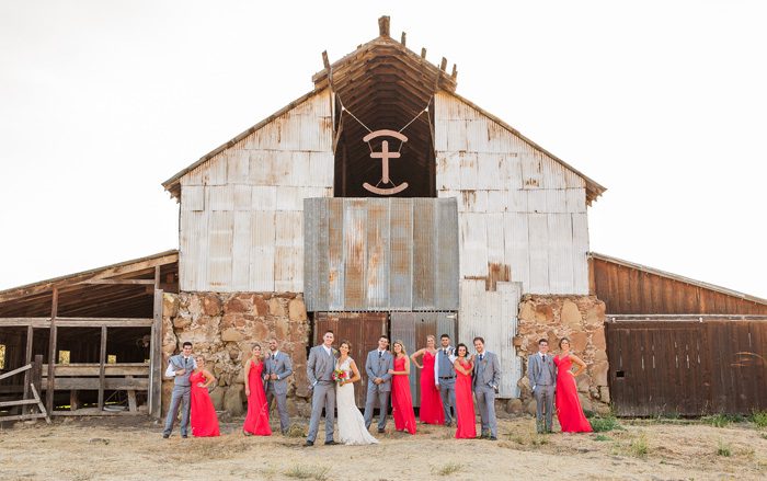 santa margarita ranch barn with wedding party