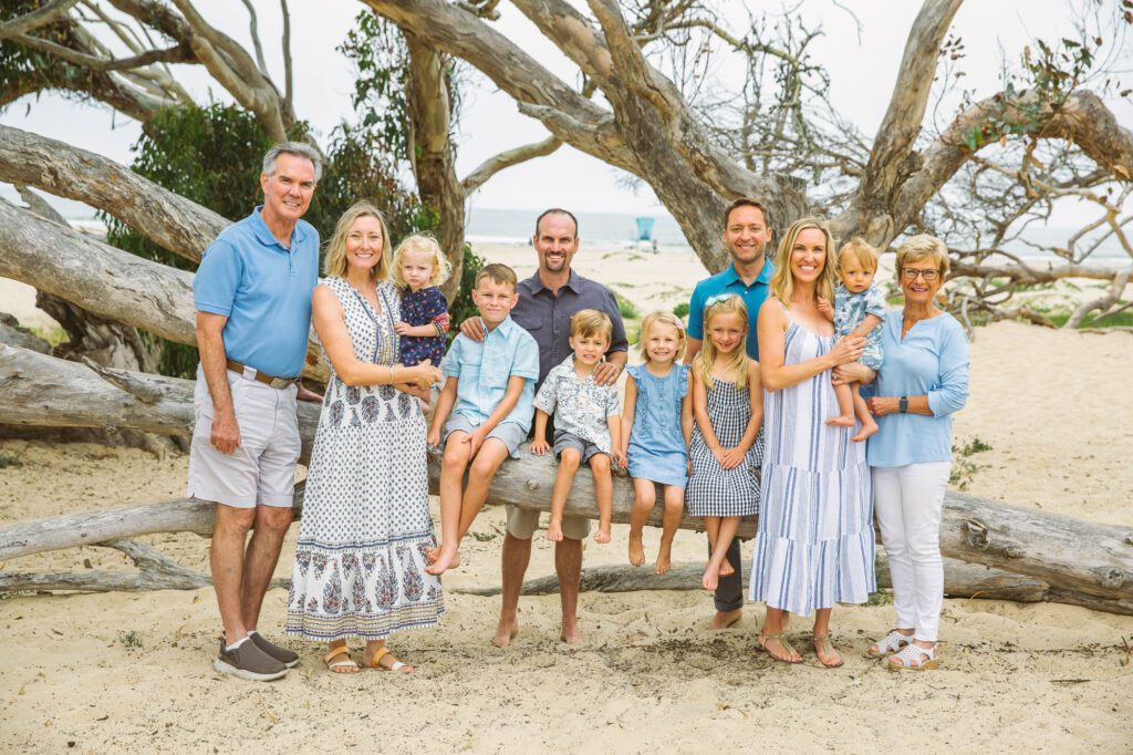 mulit generations family photo at pismo beach monarch grove