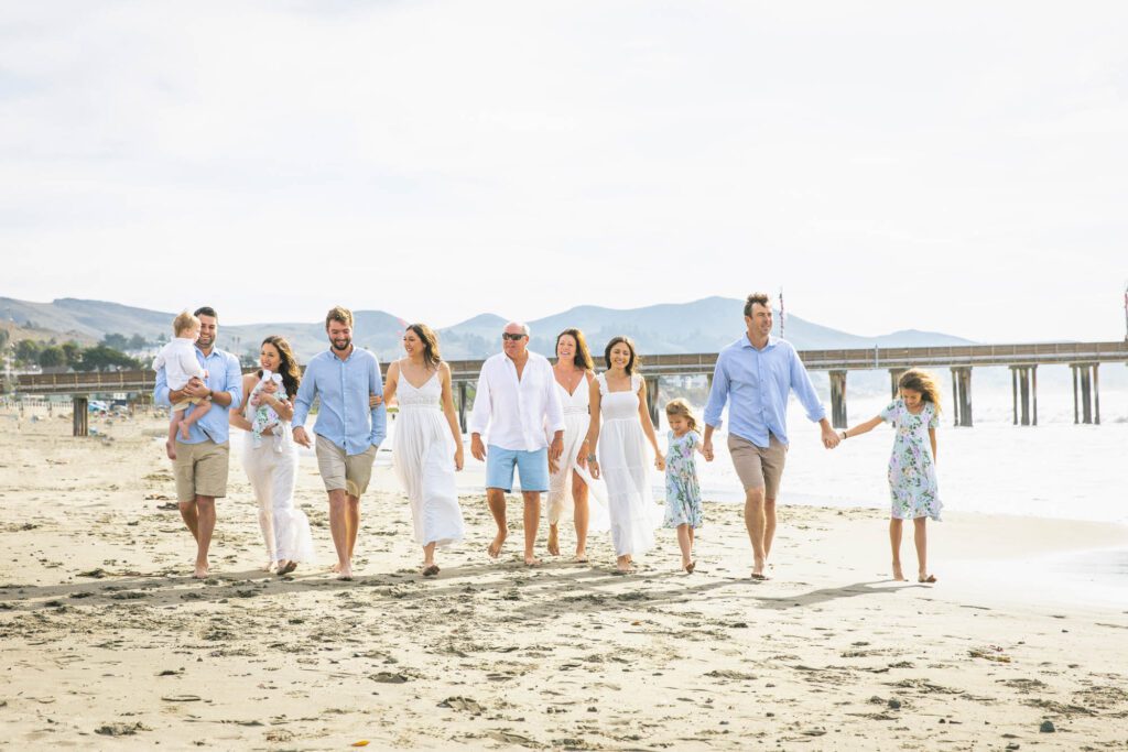 Large group family portrait at cayucos beach