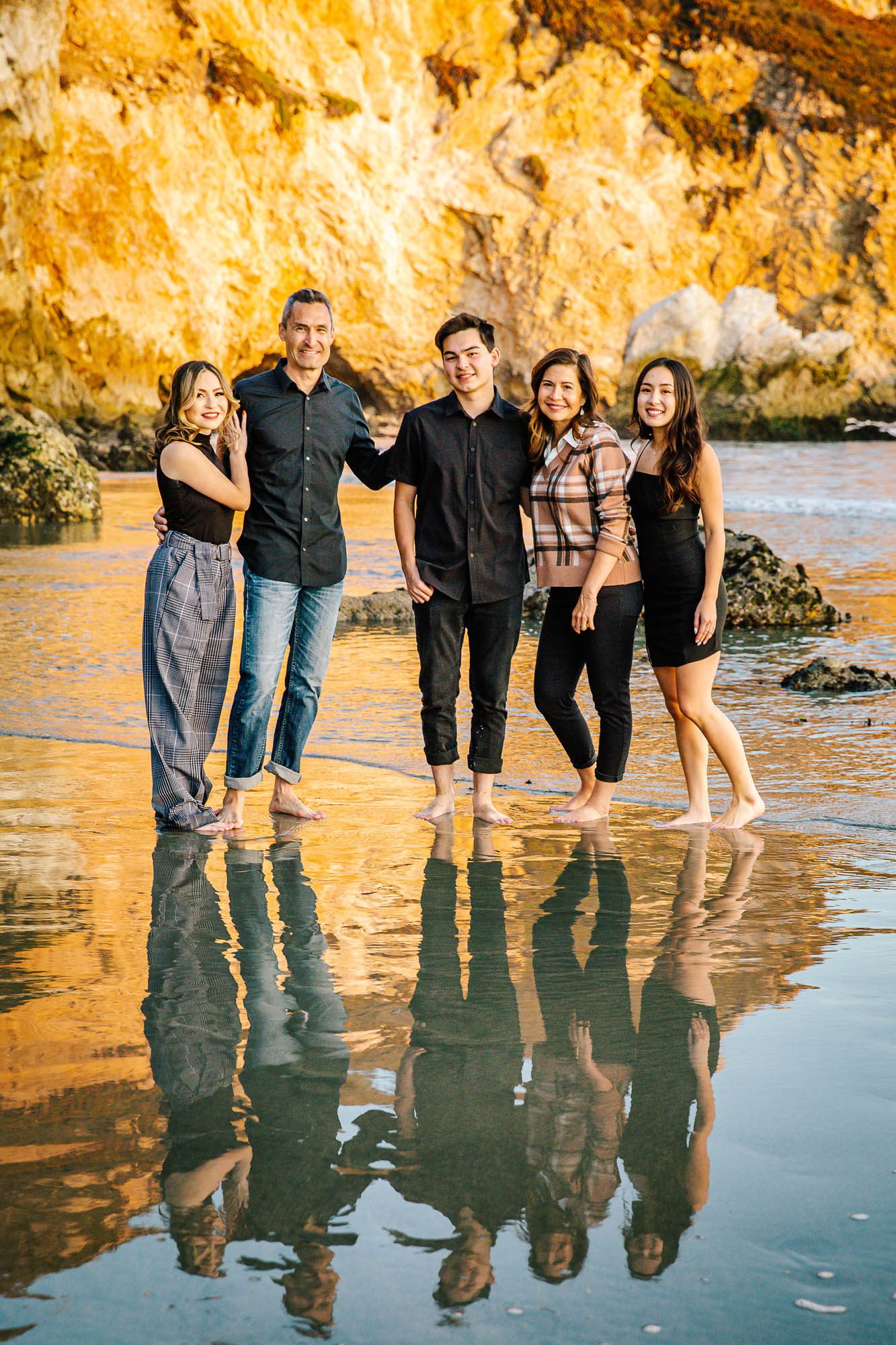 family photos at avila beach during golden hour and low tide